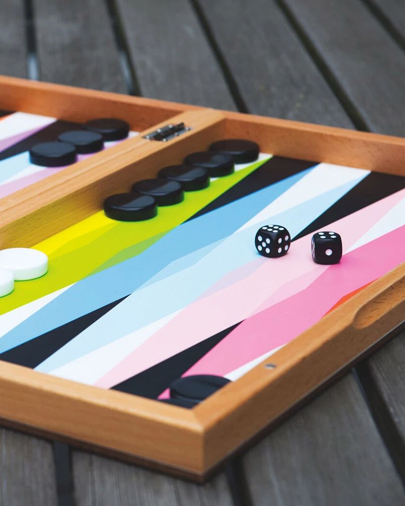 Remember Backgammon, scatola in legno di faggio e cubi in plastica, multicolore